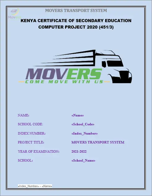 kcse computer project documentation 2021 movers transport system